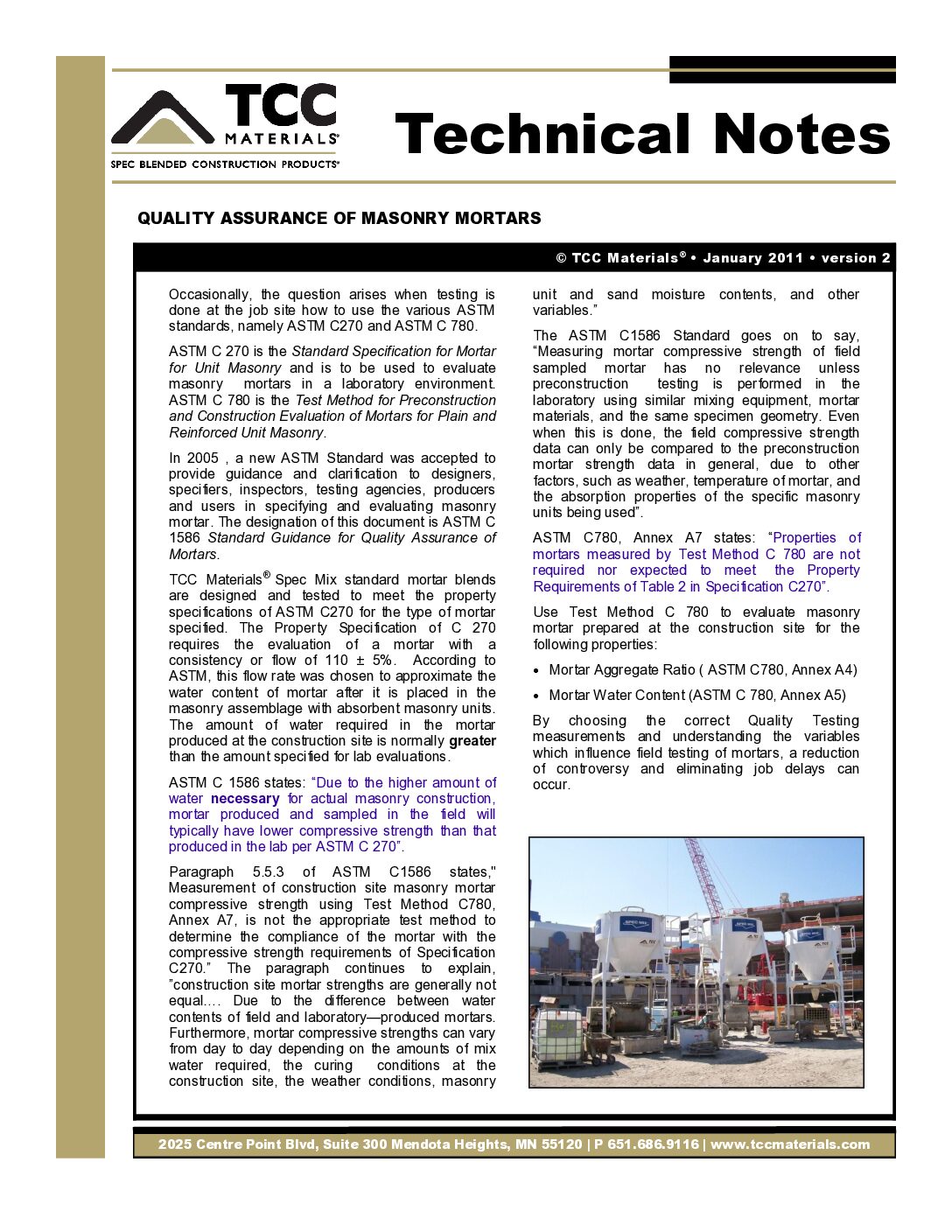 Quality Assurance of Masonry Mortars