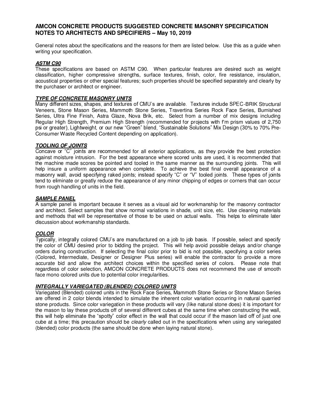 CMU Specification Guide