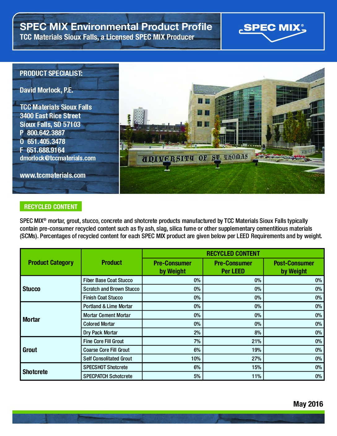 LEED Information – Sioux Falls, SD Plant