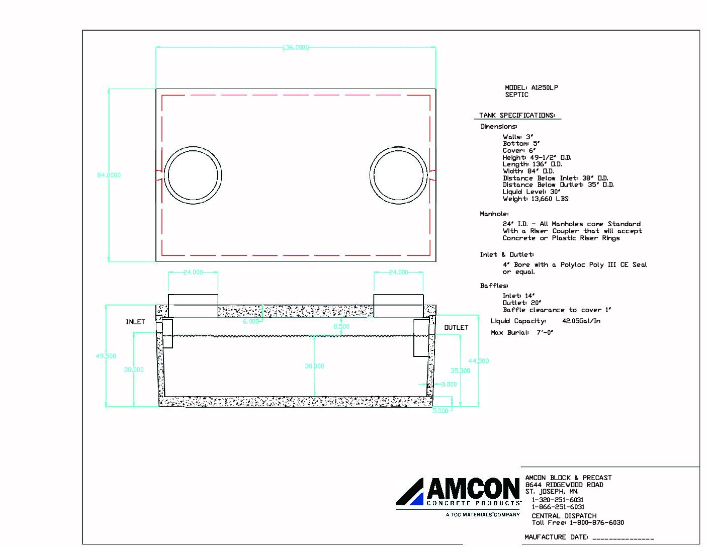 Septic Tank: Model A1250LP