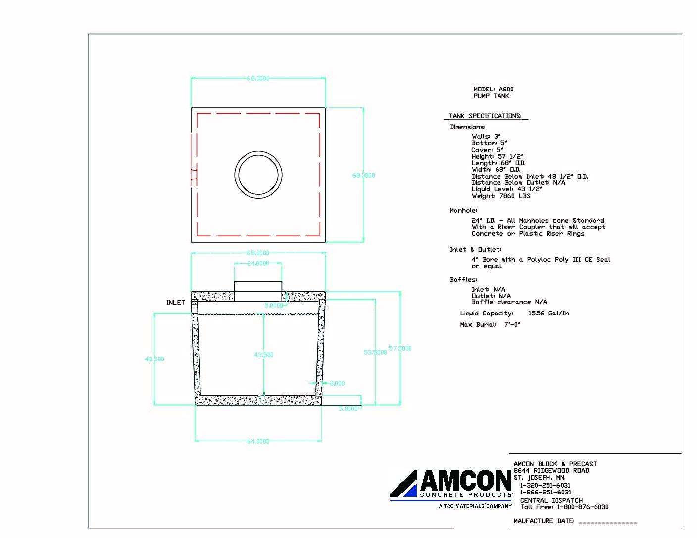 Septic Tank: Model A600 Pump Tank