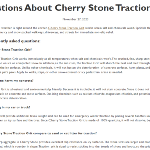 Questions About Cherry Stone Traction Grit