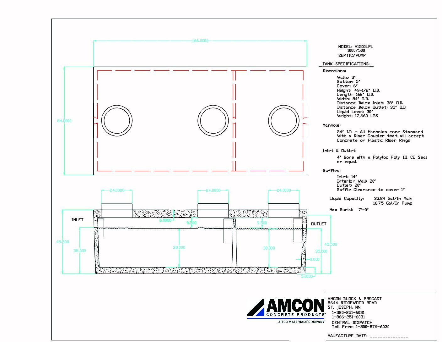 Septic Tank: Model A1500 LPL