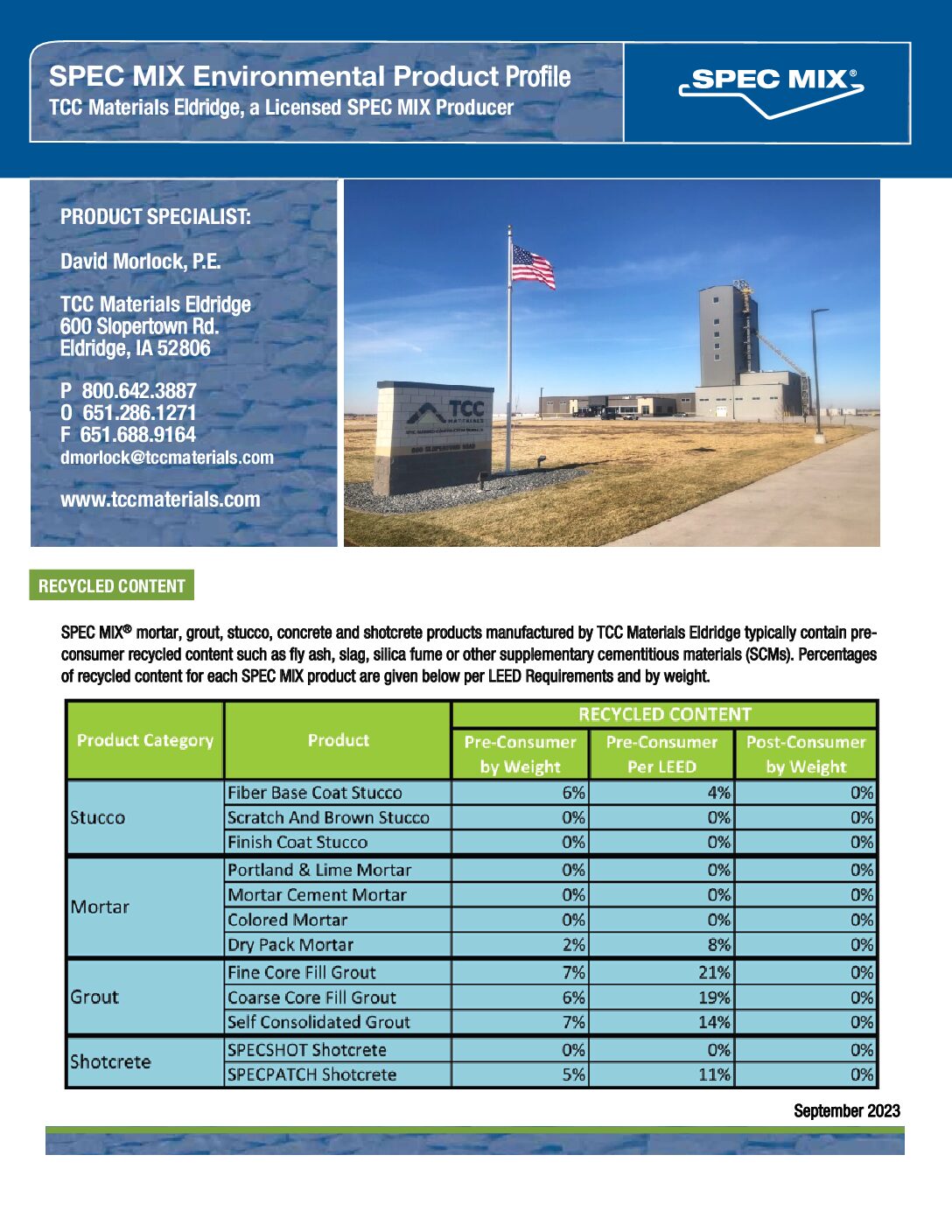 LEED Information – Eldridge, IA Plant