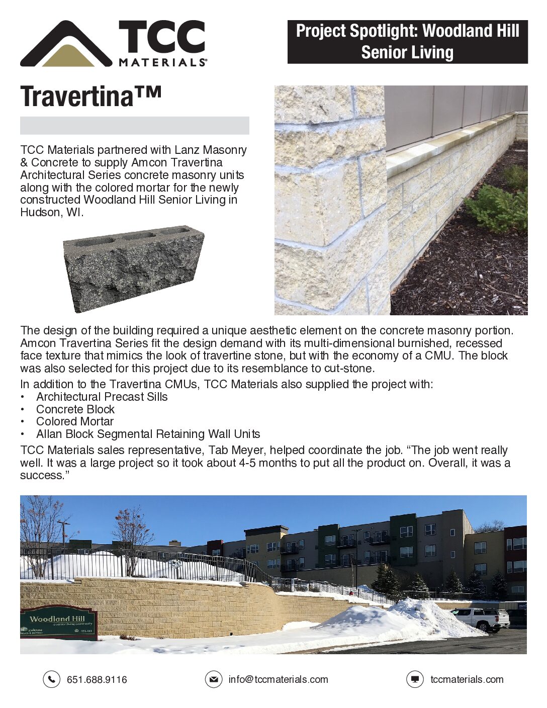 Project: Woodland Hill Senior Living (WI) Product: Amstone Travertina