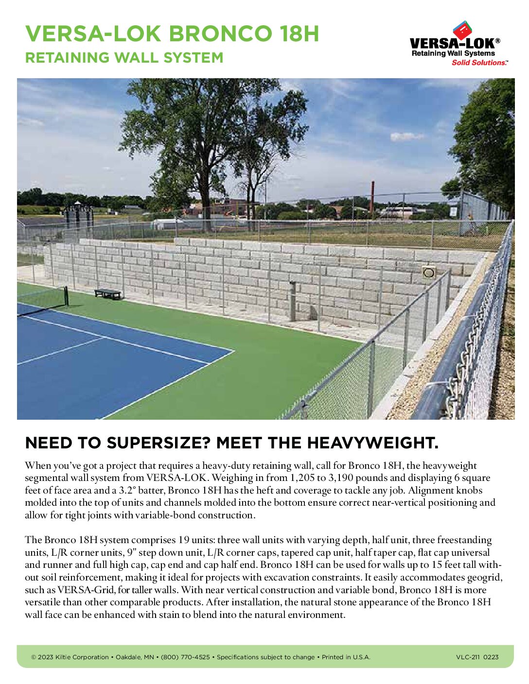 VERSA-LOK Bronco 18H Sell Sheet