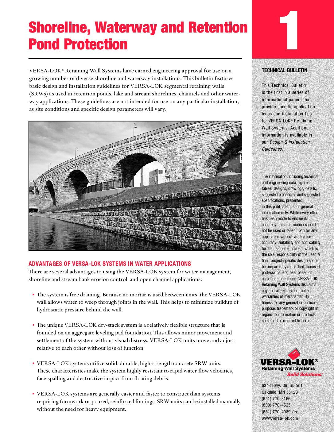 VERSA-LOK Technical Bulletin 1 (Shoreline, Waterway & Retention Pond Protection)