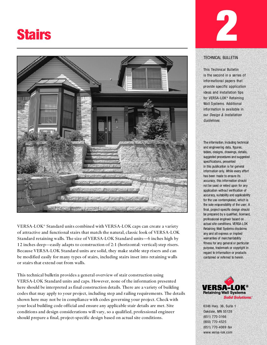 VERSA-LOK Technical Bulletin 2 (Stairs)