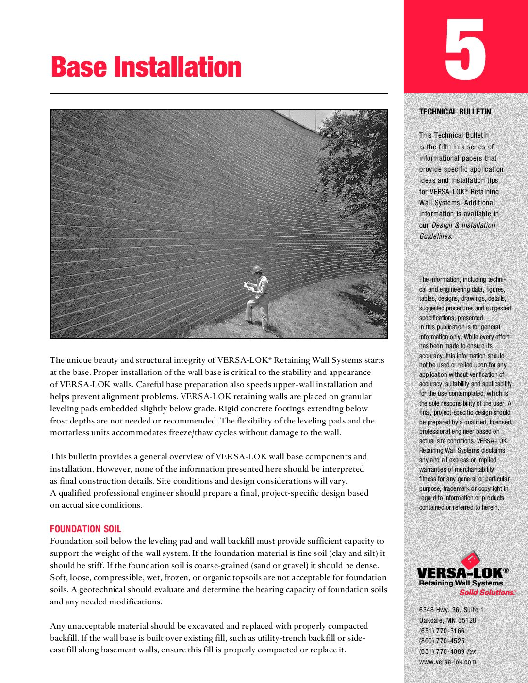 VERSA-LOK Technical Bulletin 5 (Base Installation)