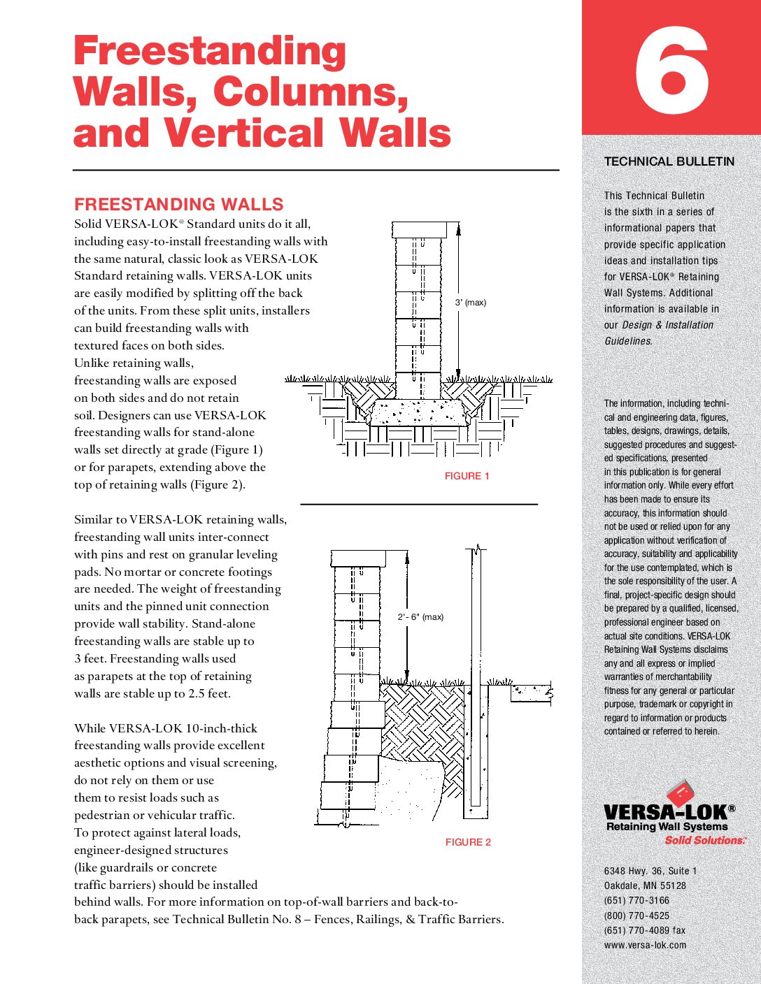 VERSA-LOK Technical Bulletin 6 (Freestanding Walls, Columns & Vertical Walls)