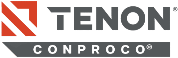 TENON CONPROCO logo featuring a red abstract mark, gray 'TENON' text, and a dark gray ribbon with 'CONPROCO'