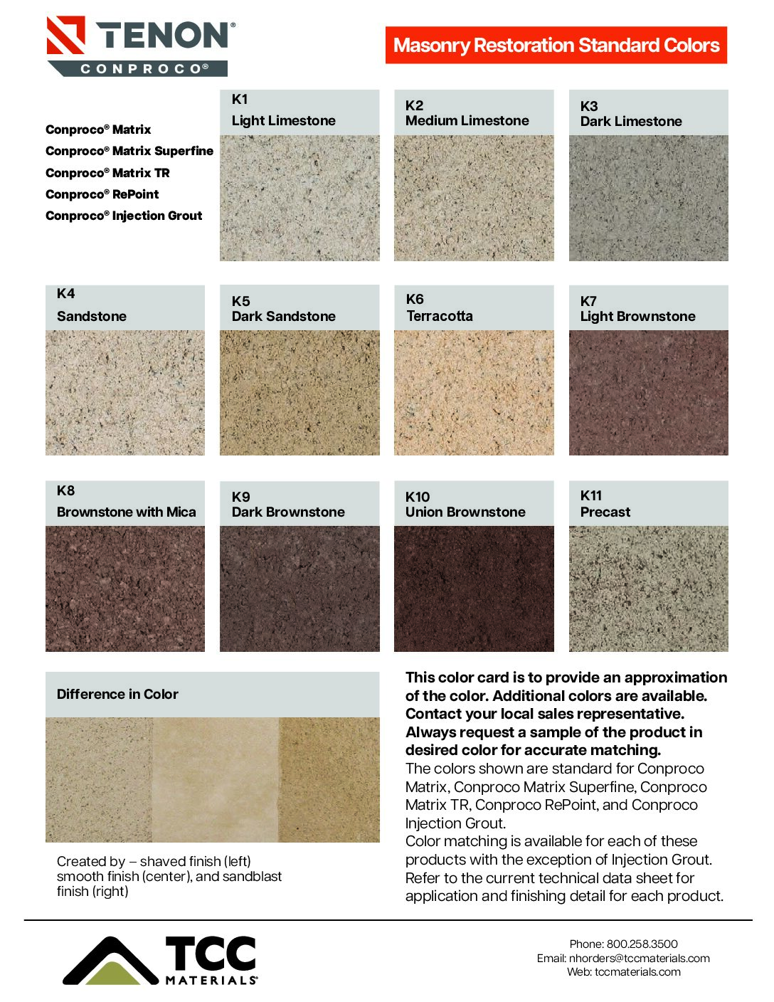 Masonry Restoration Standard Colors