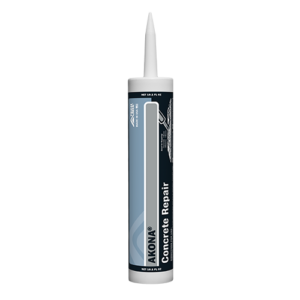 Caulk tube labeled 'Concrete Repair' with white nozzle for concrete repair projects.