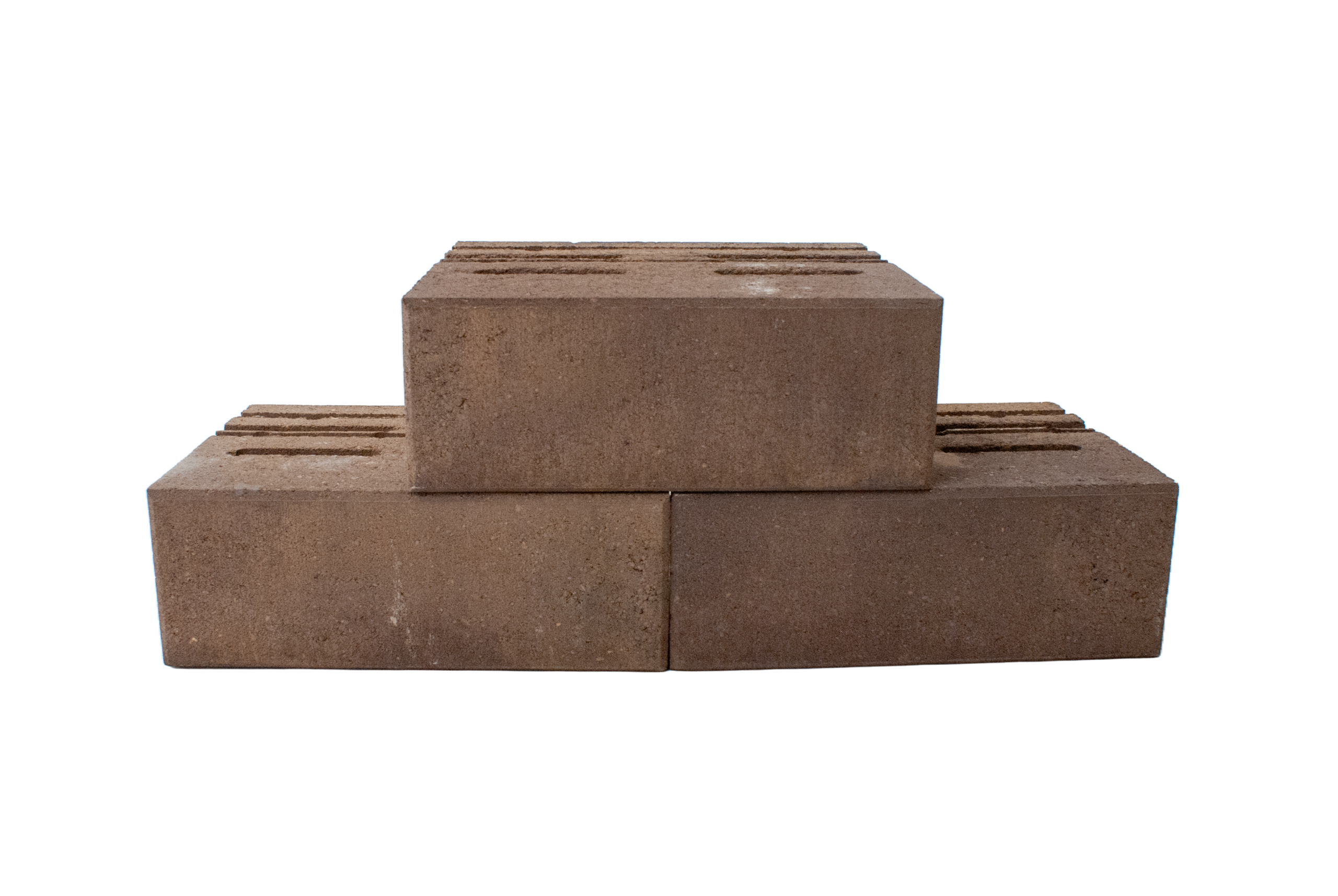 Stack of brown clay bricks in a neat, two-layer arrangement with a large brick on top.