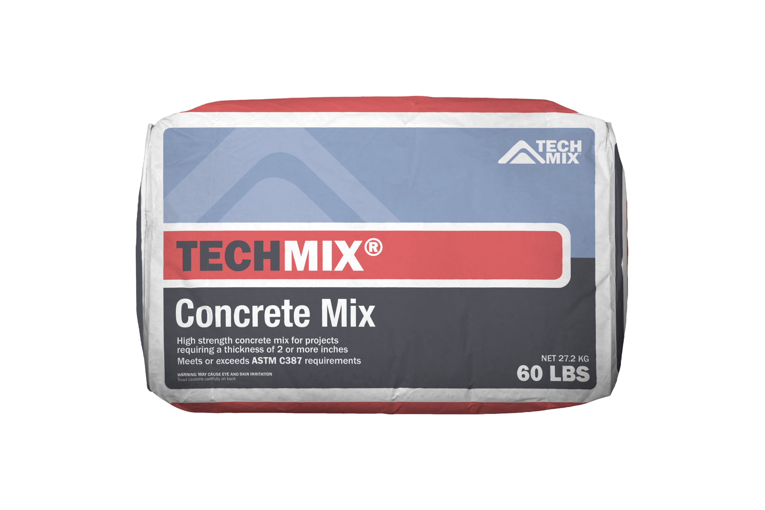 60‑lb bag of TechMix Concrete Mix with blue and red label for high‑strength concrete projects.