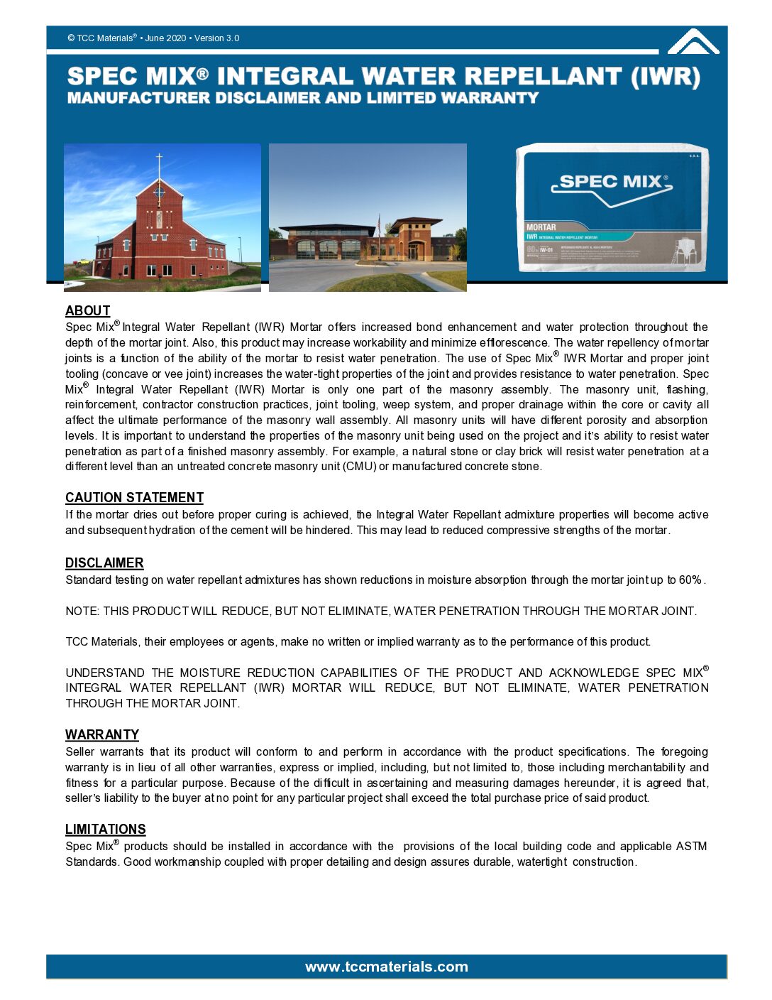 Intergral Water Repellent Disclaimer